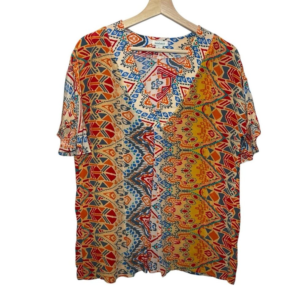 Sundance Women's Top Small Size Short Flutter Sleeve V-Neck Blouse